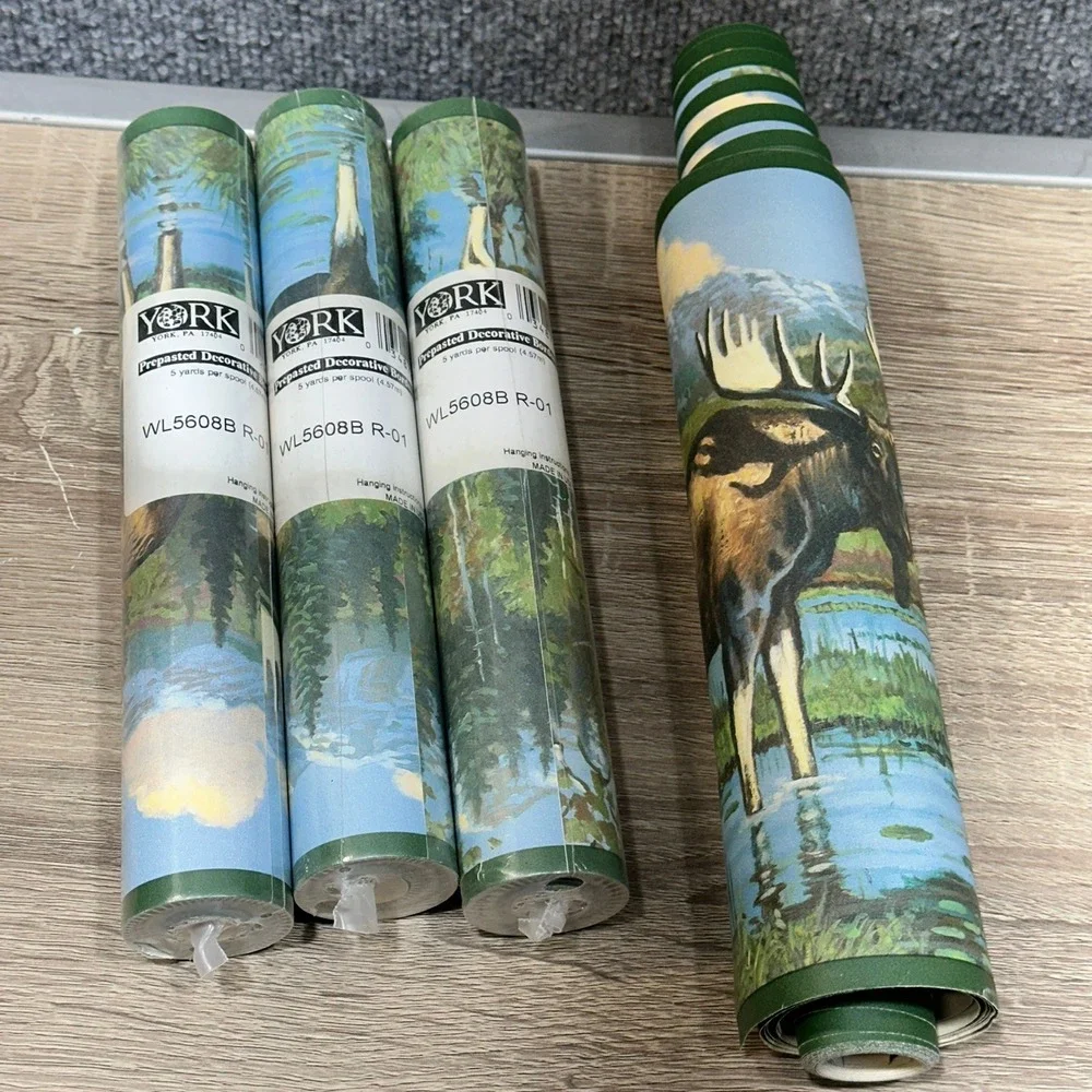 20 Yards York Wildlife Moose Forest Prepasted Wallpaper Border Alaska Cabin USA